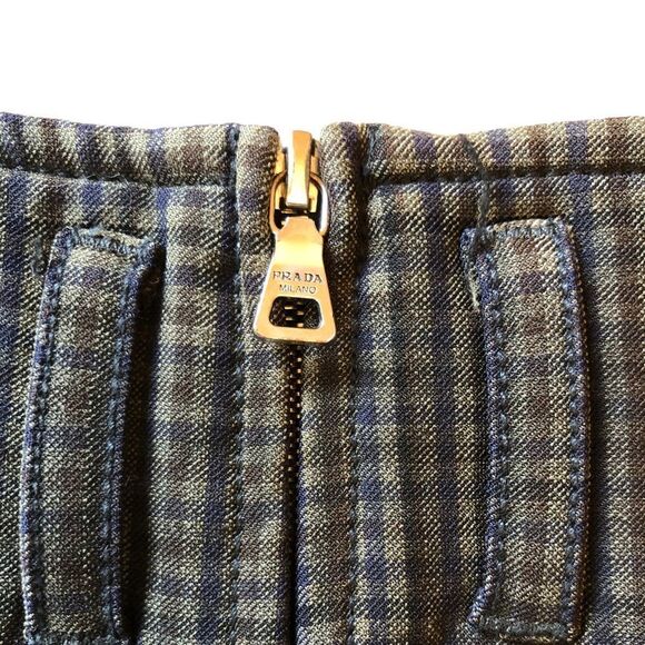 PRADA Plaid Skirt with Leather Trim Pockets EUC - Picture 14 of 14